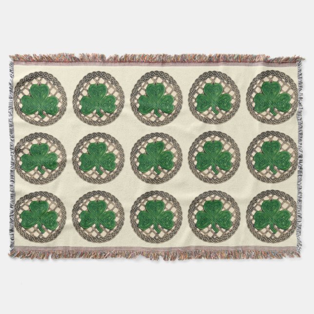 Cobertor Bige Shamrock Sobre Nódulos Célticos Jogando Banhe (Frente)