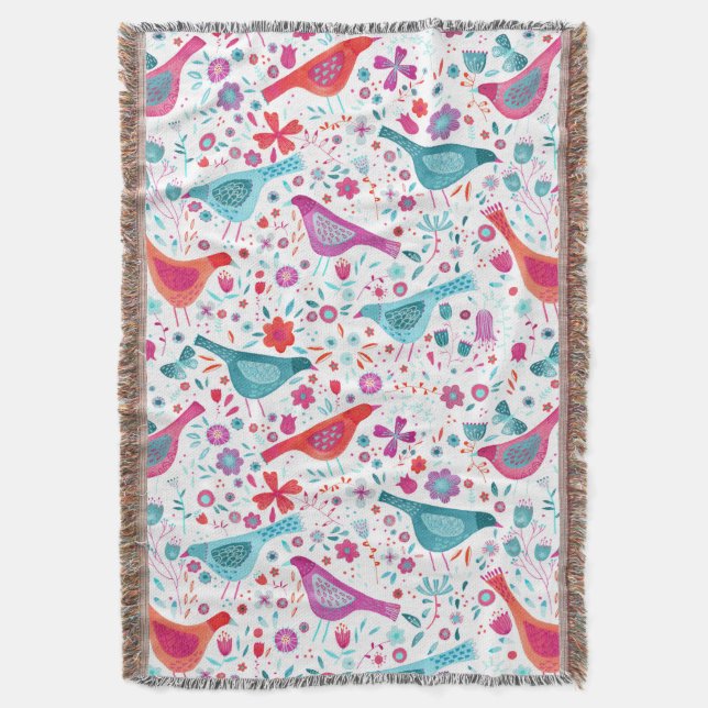 Cobertor Bird Watercolor Floral Boho (Frente Vertical)