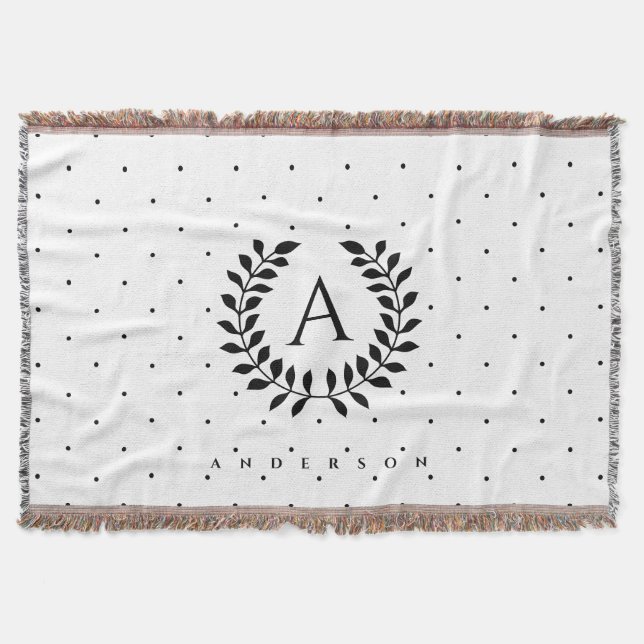 Cobertor Black And White Laurel Monogram Polka Dot Pattern (Frente)