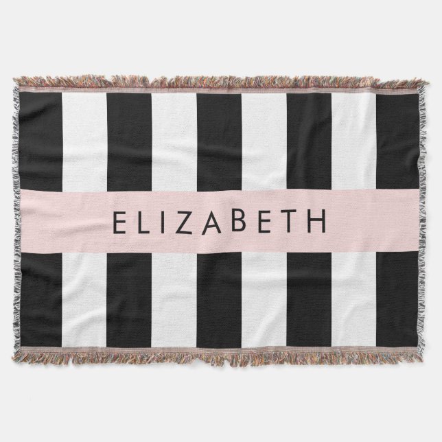 Cobertor Black and White Stripes, Stripes, Linhas, Seu Nome (Frente)