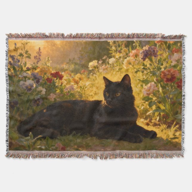 Cobertor Black Cat in the Flowers I (Frente)