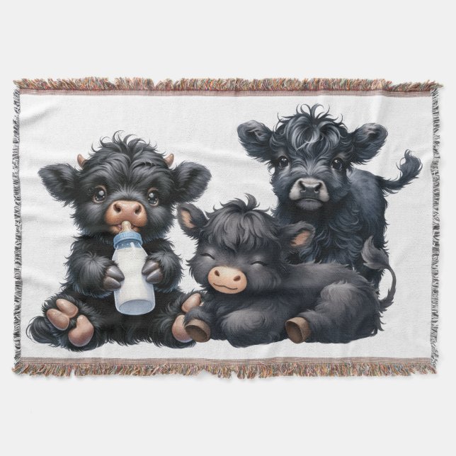 Cobertor Black Highland Cow Reading A Book (Frente)