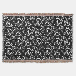 Cobertor Black White Notes Bass Treble Clef Hearts