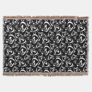 Cobertor Black White Notes Bass Treble Clef Hearts