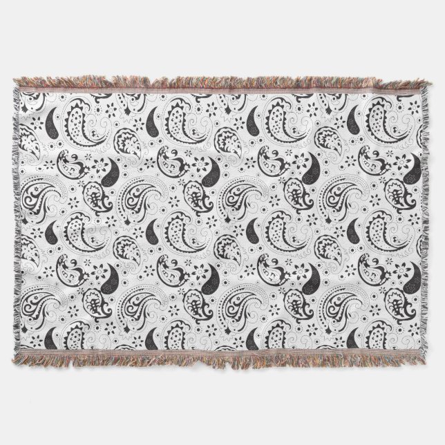 Cobertor Black & White Paisley Pattern –Elegant Textile Art (Frente)