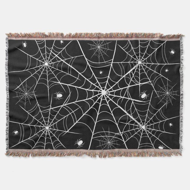 Cobertor Black White Spider Web Pattern Gothic Spooky (Frente)