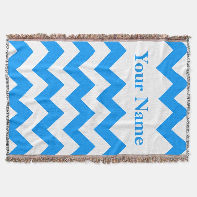 Cobertor Blue Bold Chevron com nome personalizado (Frente)
