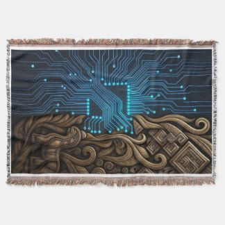 Cobertor Blue Circuitry on Tribal Wood