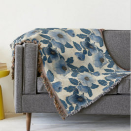 Cobertor Blue Floral Dourado Glitter Japonês Ukiyo-e