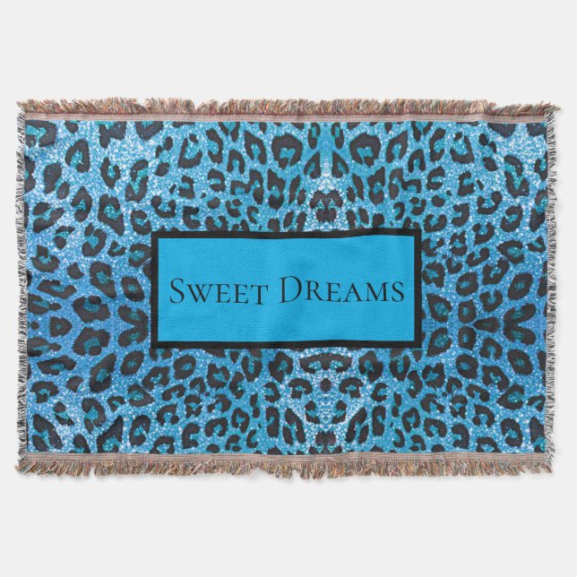 Cobertor Blue Leopard Faux Sparkle Sweet Dreams Modern Chic (Frente)