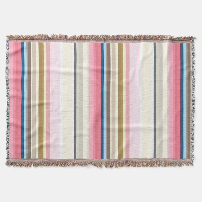 Cobertor Blue, pink, almond and coffee stripes (Frente)