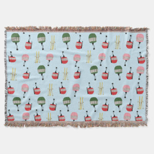 Cobertor Blue Retro Ski Lift Gondola Winter Skiing