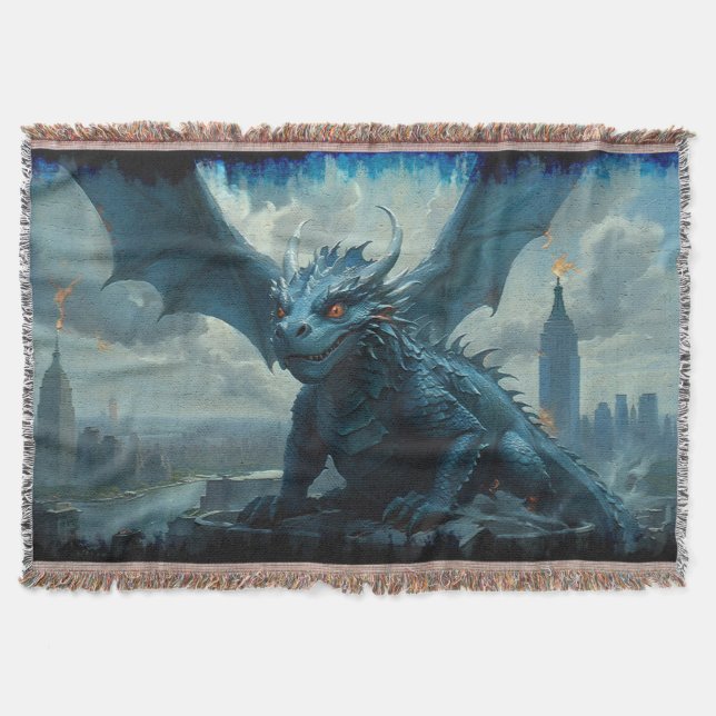 Cobertor Blue Stone Dragon Visita Nova Iorque (Frente)