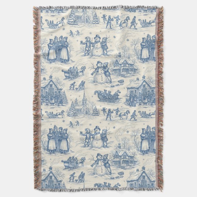Cobertor Blue Winter Toile Chinoiserie (Frente Vertical)