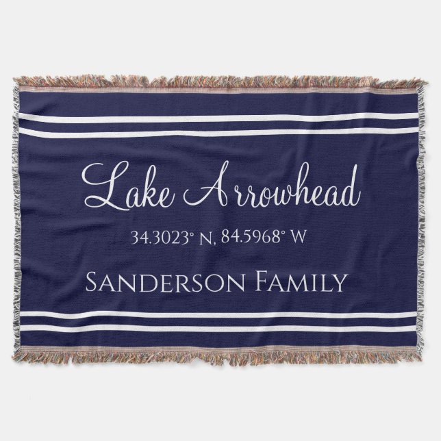 Cobertor Blue Your Lake Family Name Map Coordena (Frente)