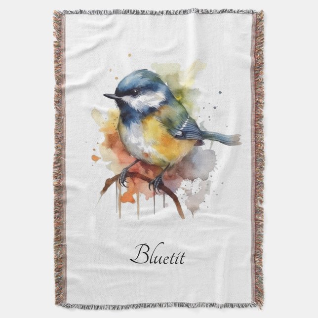 Cobertor Bluetit bonito em uma ramificação, personalizado (Frente Vertical)