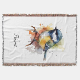 Cobertor Bluetit bonito em uma ramificação, personalizado