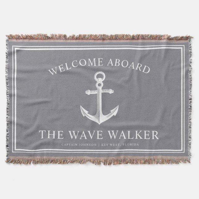 Cobertor Boat Náutico Bem-vindo| Cinzas e brancas (Frente)