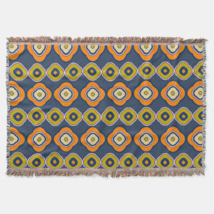 Cobertor Boho 70s Retroativo Formas Padrão Azul Laranja 