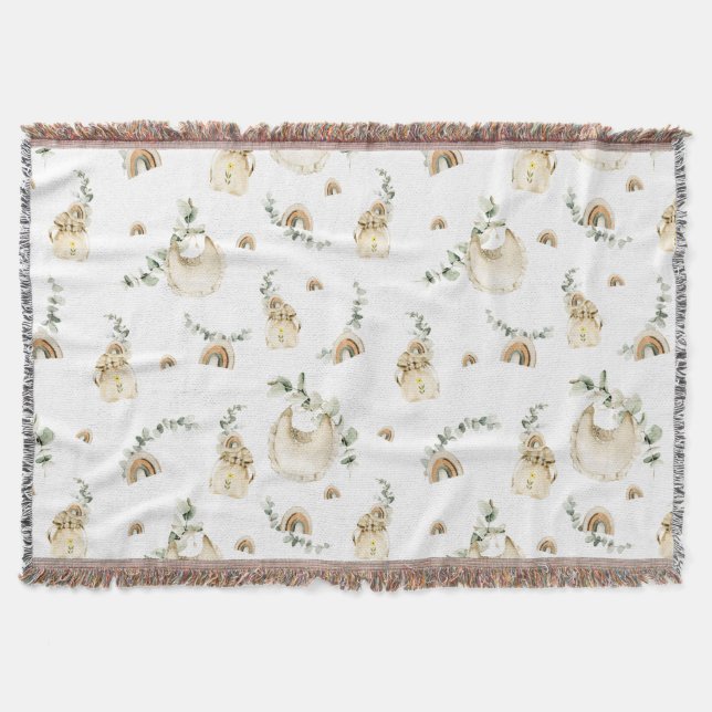 Cobertor Boho Baby Bibs Rainbows Botânico Verde Padrão (Frente)