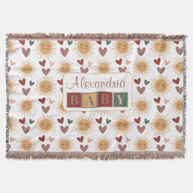 Cobertor Boho Baby Sun e Hearts Personalizados Throw Blanke (Frente)