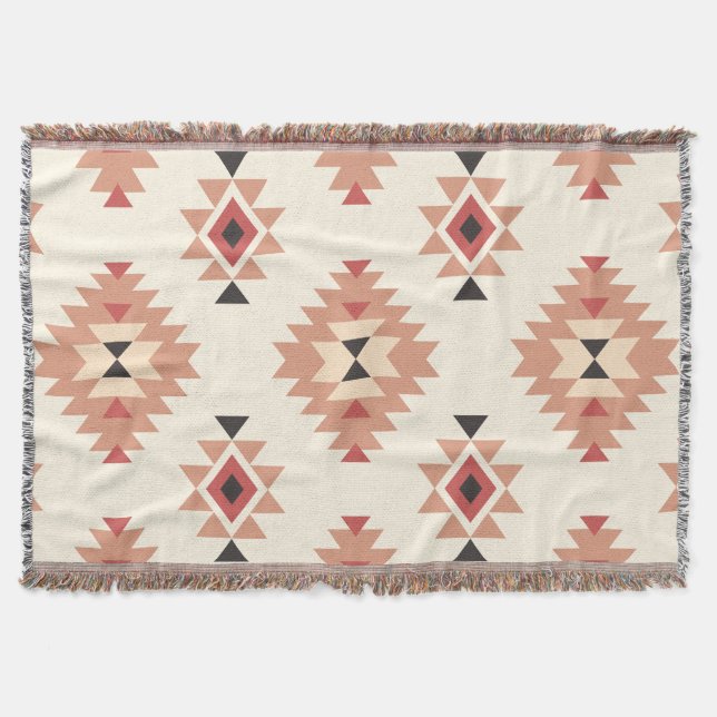 Cobertor Boho Cream e Dusty Pink Sudoeste Aztec Design (Frente)