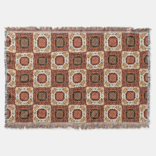 Cobertor Boho Crochet Granny Square Floral Retro 