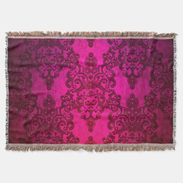 Cobertor Boho Damask Estilo Vitorioso Rosa Brilhante (Frente)