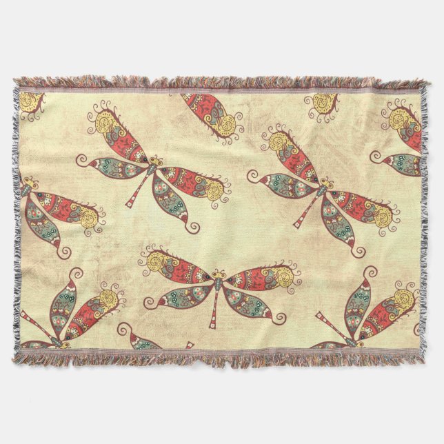 Cobertor Boho Dragonflies na Sepia (Frente)