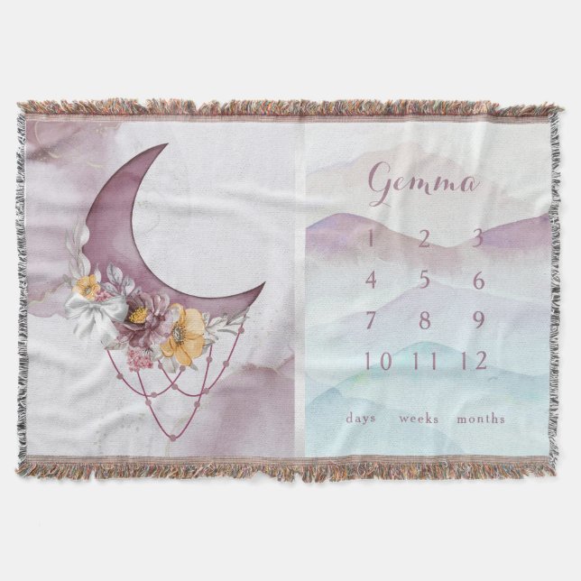 Cobertor Boho Floral Moon Milestone Baby Blanket (Frente)