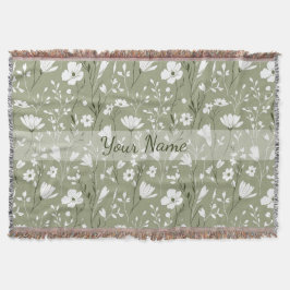 Cobertor Boho Floral Wildflowers Sage Green Personalized