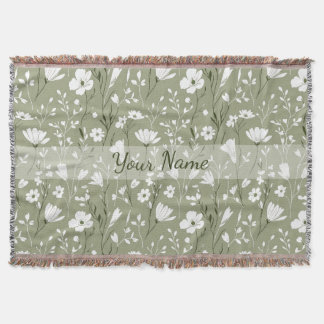 Cobertor Boho Floral Wildflowers Sage Green Personalized