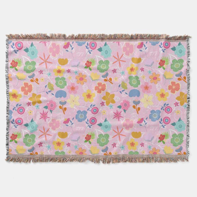 Cobertor Boho Flowers Padrão B01.w LPink BG (Frente)