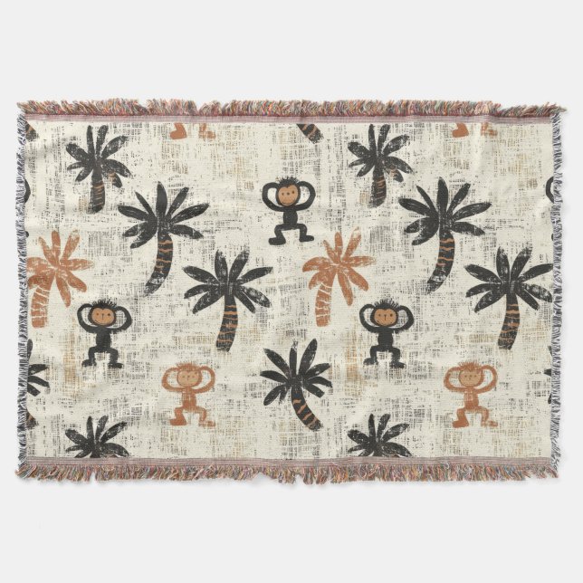 Cobertor Boho Monkey Jungle Safari Pattern (Frente)