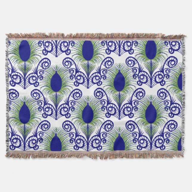 Cobertor Boho Peacock Feather Jewel Tone Blue Verde (Frente)