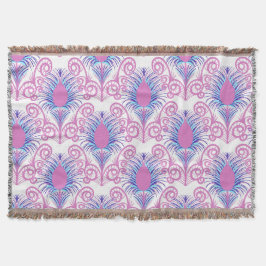 Cobertor Boho Peacock Feather Jewel Tone-Neon Pink