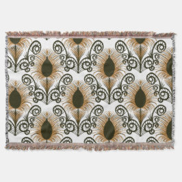 Cobertor Boho Peacock Feather Jewel Tone-Ouro Brown