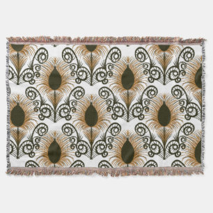 Cobertor Boho Peacock Feather Jewel Tone-Ouro Brown