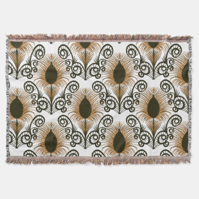 Cobertor Boho Peacock Feather Jewel Tone-Ouro Brown (Frente)