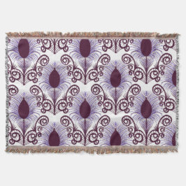 Cobertor Boho Peacock Feather Jewel Tone-Purple Monocromo