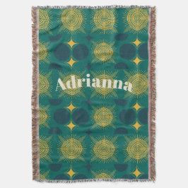 Cobertor Boho Sun Moon Stars Baby Teal Yellow Personalizado