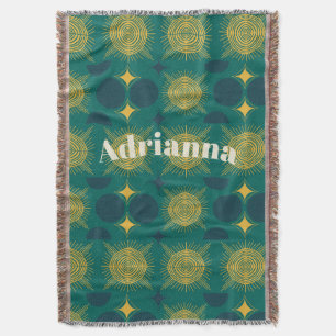 Cobertor Boho Sun Moon Stars Baby Teal Yellow Personalizado