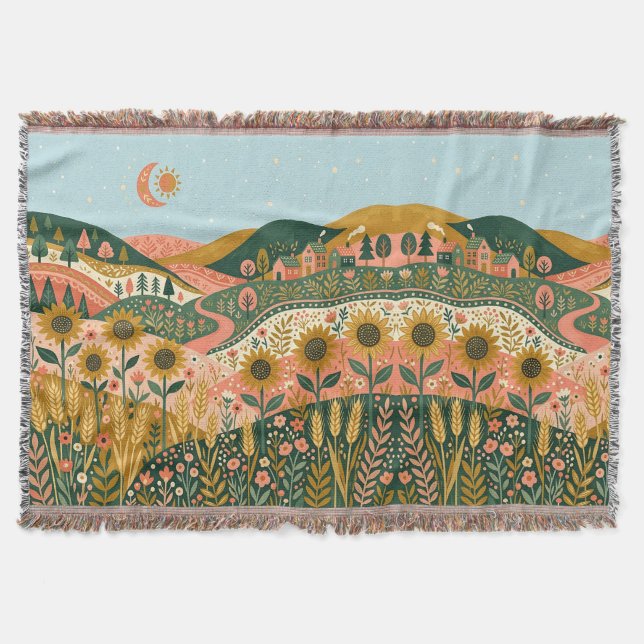 Cobertor Boho Sunflower & Wheat Field Blanket (Frente)