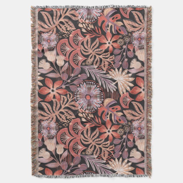 Cobertor Boho Terracotta Floral Pattern Throw Blanket (Frente Vertical)