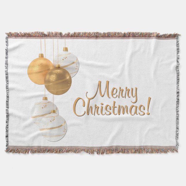 Cobertor Bolas de Natal Douradas e Brancas com Texto Person (Frente)