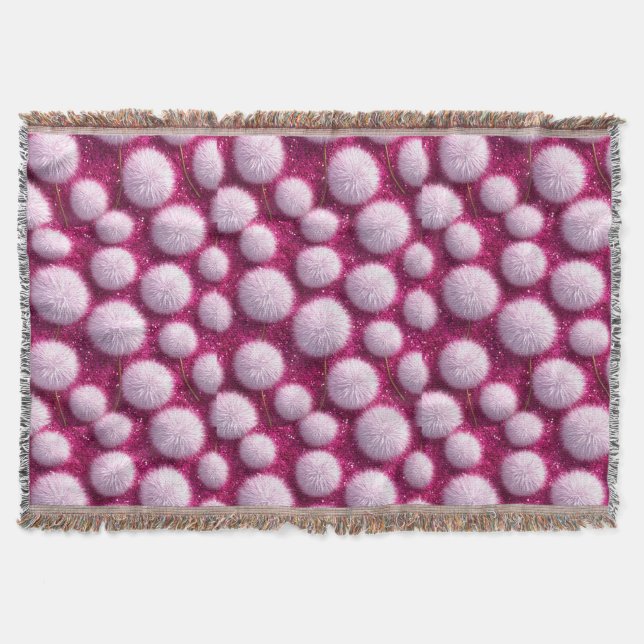 Cobertor Bolas Macias Rosa Fluffy em Magenta Vibrante Brilh (Frente)