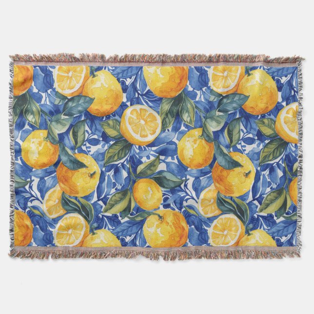 Cobertor Bold Blue Italiano Positano Lemon (Frente)