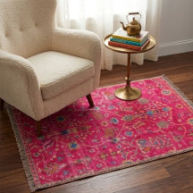 Bold Oriental Rug Vibrant Hot Pink Jewel-Toned 