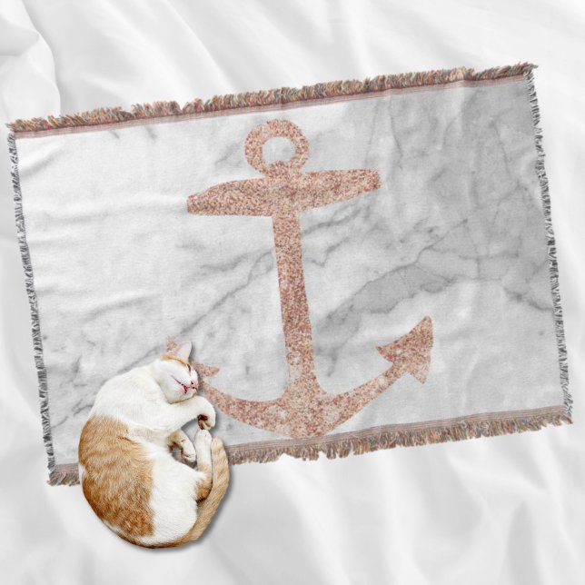 Cobertor bolinha branca de rosa ouro de praia cinzenta (girly chic beach rose gold anchor white marble throw blanket)