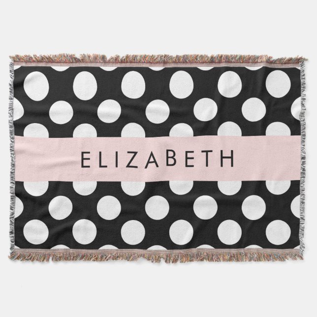 Cobertor Bolinhas Pretas e Brancas, Pontas, Seu Nome (Frente)